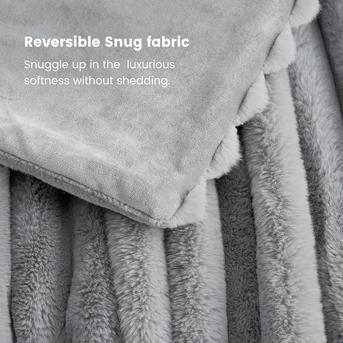 Cozy Bliss Faux Fur Throw Blanket for Couch, Cozy Warm Plush Striped Blanket for Sofa Bedroom Living Room, 60 * 80 Inches Gray
