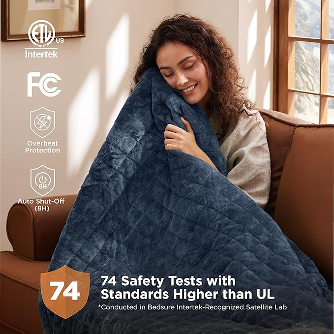 Bedsure Electric Blanket Queen Size - Dual Control Heated Blanket Queen with 10 Heat Settings, Thick Heating Blanket with 10 Time Settings, Fast Heating Quilted Blanket (84x90 inches, Bering Sea)