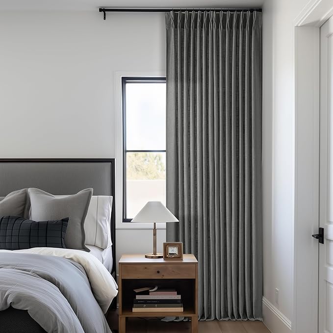 Charcoal Gray Linen Pinch Pleated Curtains 120 Inches Long for Living Room Pleated Drapes Back Tab Thick Linen Dark Grey Simple Modern Neutral Farmhouse Extra Long 120 Inch Curtain for Dining Bedroom