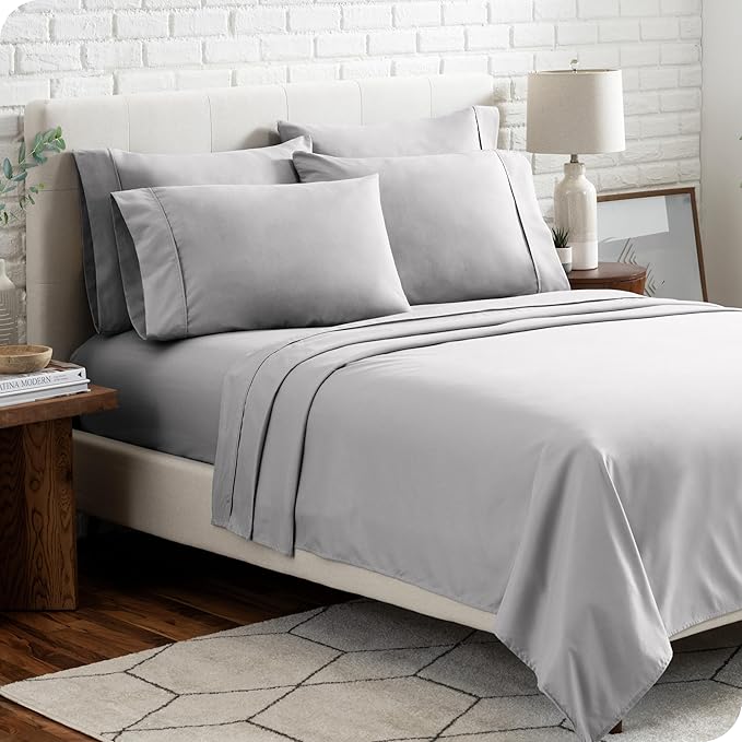 Bare Home Hotel Luxury Twin XL Sheet Set, Extra Soft - 4 Piece Set - Deep Pockets - Easy Fit - Cooling & Breathable - Wrinkle, Fade, Stain Resistant - Includes 2 Pillowcases (Twin XL, Light Grey)