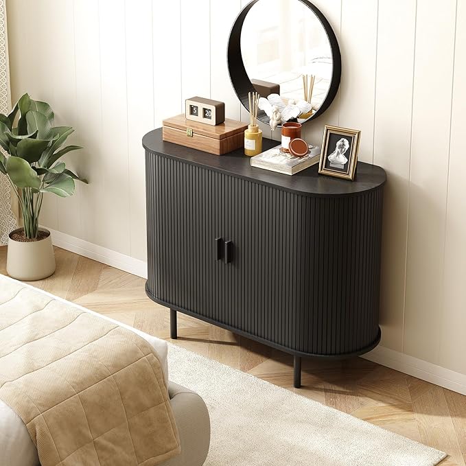 ONBRILL Sideboard Buffet Cabinet with Storage, 40" Storage Cabinet with Sliding Door & Adjustable Shelf, Modern Accent Coffee Bar Console Table for Kitchen, Entryway, Black