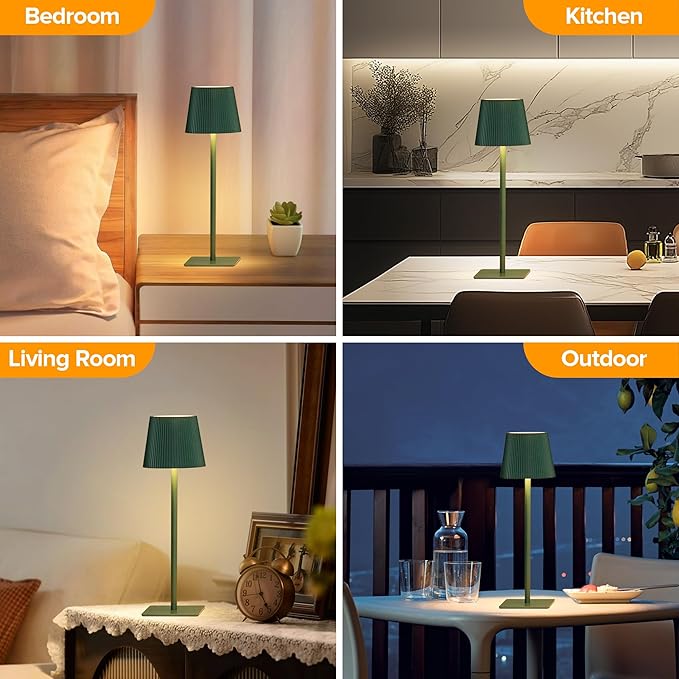 LUTEC 4 Pack Cordless Table Lamp,6000mAh Rechargeable Battery Operated Desk Lamp,Two Adjustable Heights,Waterproof, Touch Control & 3 Color Stepless Dimming for Restaurant/Bedroom/Bars/Outdoor (Green)