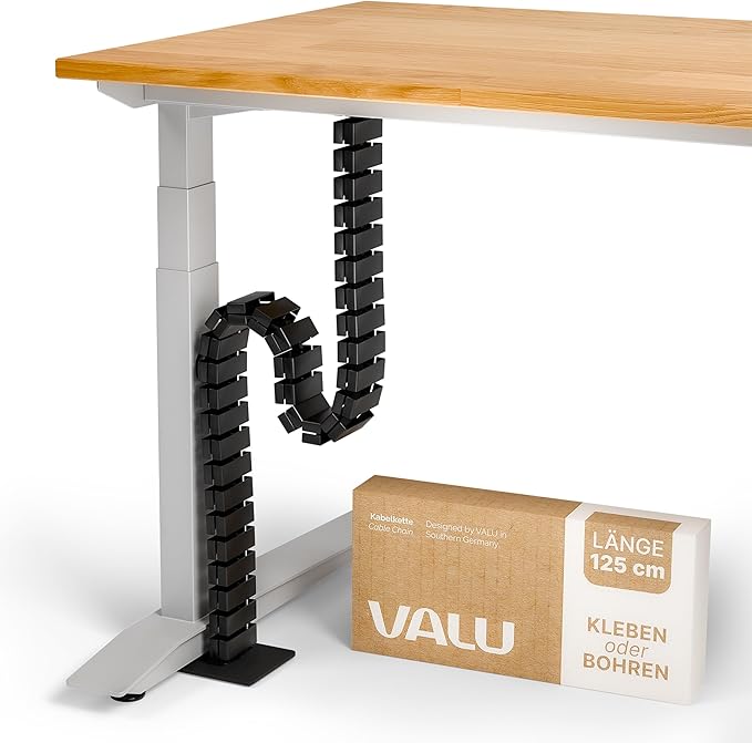 VALU Cable Management Spine – 49 Inch Cable Organizer for Standing & Fixed Desks – Sturdy & Flexible with Magnetic Link – Cord Management System Under Desk with Steel Base & Non-Slip Pads