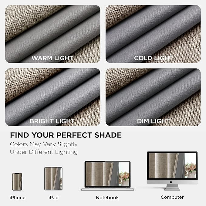 Joydeco Linen Curtains for Bedroom Windows 108 Inches Long - Room Darkening Curtains 2 Panels Set with Grommet, 100% Black Out Textured Thermal Drapes Privacy Protection, W52 x L108 Inch