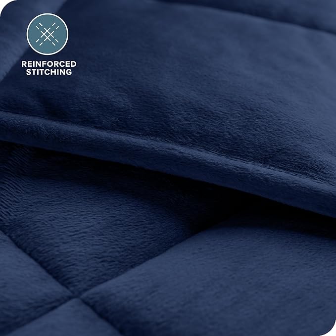 Bare Home Weighted Blanket Twin or Full Size 12lb (48"x72") for Adults - Minky Fleece - Premium Heavy Blanket Nontoxic Glass Beads (Dark Blue, 48"x72")