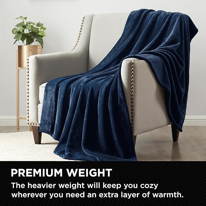 Brookstone Nap Plush Throw Blanket for Couch | Warm & Super Soft Blanket with Unmatched Heavy, Dense, and Ultra-Comfy Throw | Luxurious Drape, Cozying Up on a Sofa, Chair | Blue