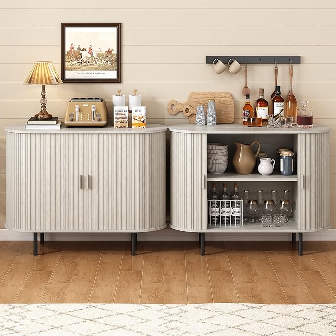 ONBRILL 40" Sideboard Buffet Cabinet with Storage, Storage Cabinet with Sliding Door & Adjustable Shelf, Modern Accent Coffee Bar Console Table for Kitchen, Entryway, Natural White