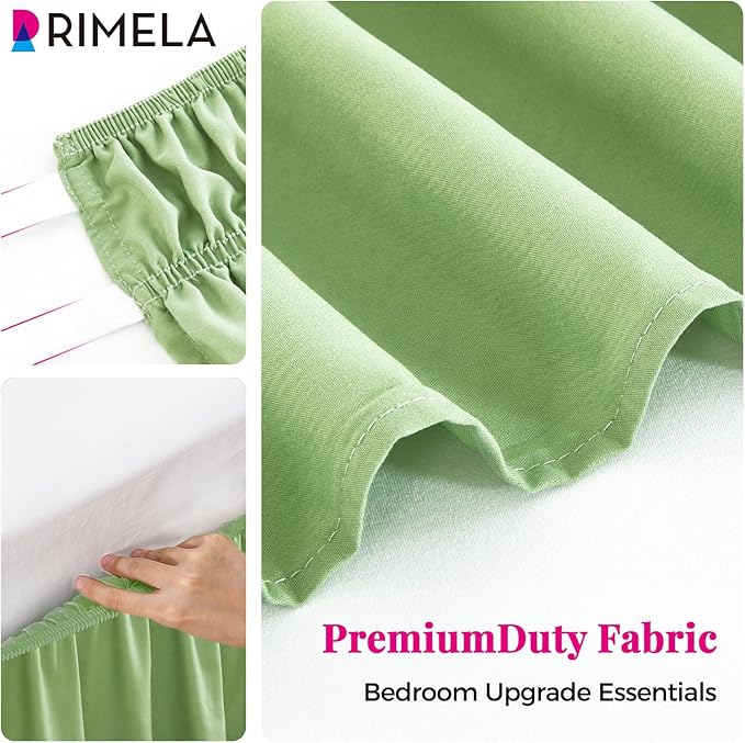 RIMELA Light Green Bed Skirt King Size 15 Inch Drop, Elastic Bed Skirting for Bed Base and Frame, Bedding Dust Ruffle Easy to Install, Lightweight Wrap Around Adjustable Bedskirt