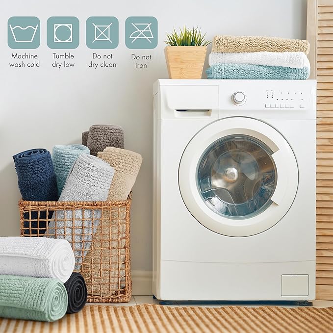 Madison Park Splendor Reversible 100% Cotton Tufted Bathroom Rug-3000 GSM Hotel Quality Luxurious Plush Medium Pile Bath Mat Absorbent, Quick Dry, Shower Room Décor, 24x36 Blue