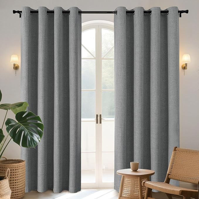 Joydeco Blackout Curtains 84 Inches Long 2 Panels Burg, Room Darkening Curtains for Bedroom, 100% Black Out Textured Thermal Drapes Privacy Protection 2 Panels Set(W52 x L84 Inch, Light Grey)