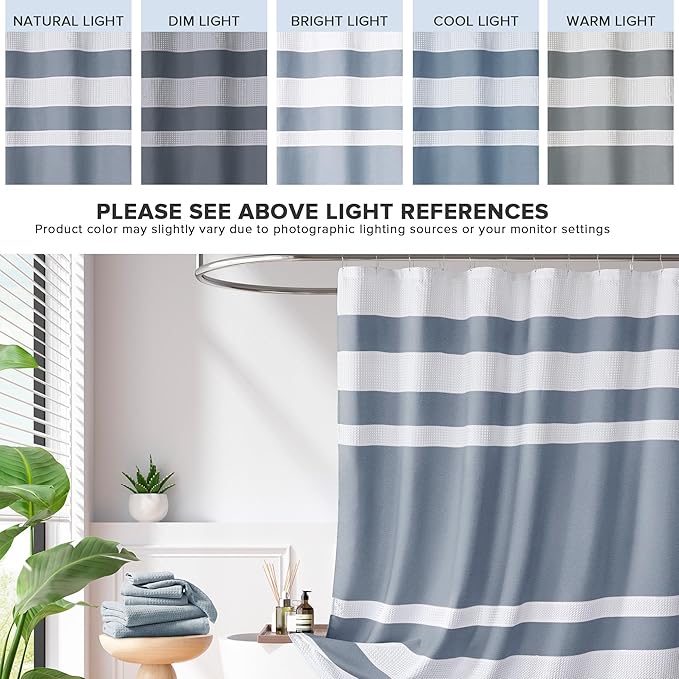 Madison Park Shower Curtain Spa Waffle Weave Long Shower Curtain for Bathroom 3M Scotchgard Moisture Management, Spa Quality Modern Shower Curtains for Bathroom, Long: 72x78 Indigo Blue