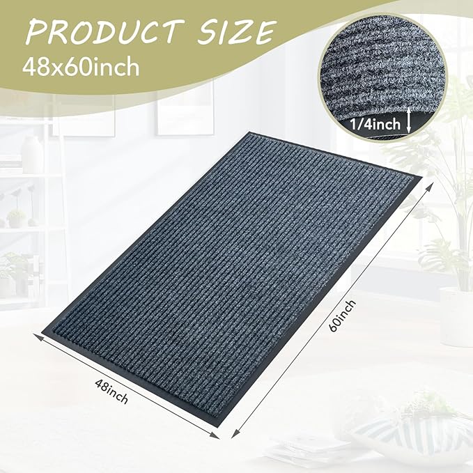 Front Door Mat,4'x5'Indoor Outdoor Door Mat,Heavy Duty Durable Welcome,Commercial Floor Mats Inside Outside Entrance, Waterproof All-Season, All-Weather Non Slip Backing Doormat for Entryway,Dark Gray
