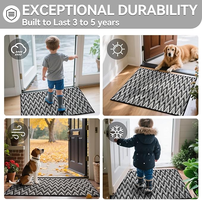 Indoor Door Mat 17x30, Dirt Resistant & Absorbent Doormat for Entryway Inside, Non-Slip Rubber Backing Front Door Mat Indoor Entrance, Low-Profile, Washable, Black