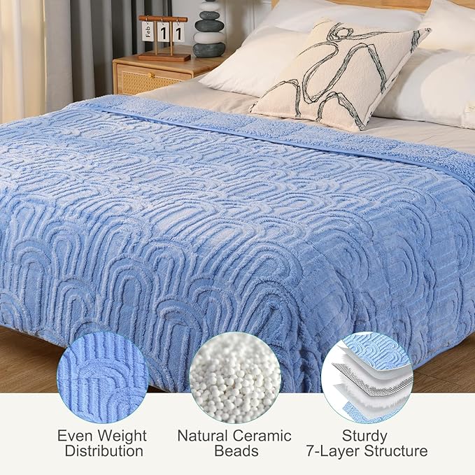 Sherpa Fleece Adult Weighted Blanket Great for Sleep, 15 lbs Dual Sided Soft Fuzzy Heavy Blankets for Couch Bed Sofa, Cozy Warm Fluffy Arched Jacquard Throw for Winter (Blue, 48" x 72", 15 Pounds)