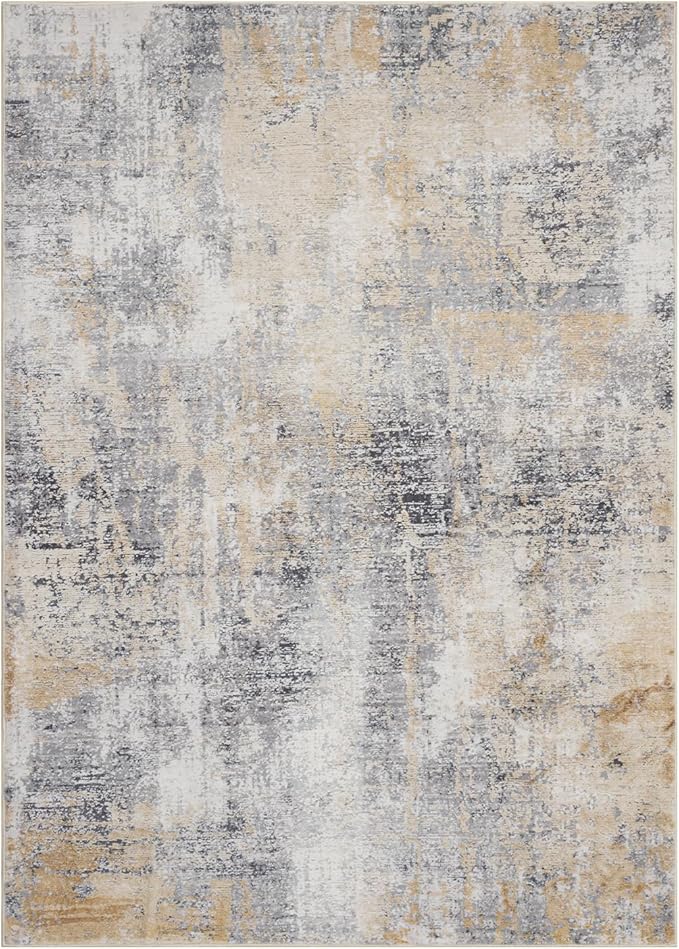 Area Rug 8×10, Large Vintage Boho Rug,Ultra-Soft Low Pile, Washable, Non Slip,Stain Resistant, Printed Carpet for Living Room Bedrooms Playroom Office Kitchen, Gold/Grey