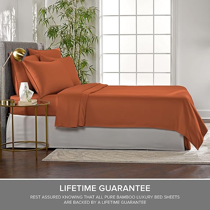 Pure Bamboo Twin Sheets, Genuine 100% Organic Viscose Derived from Bamboo Bed Sheet Set, Luxuriously Soft & Cooling, Double Stitching, 2 Year Quality Promise (Twin, Terracotta)