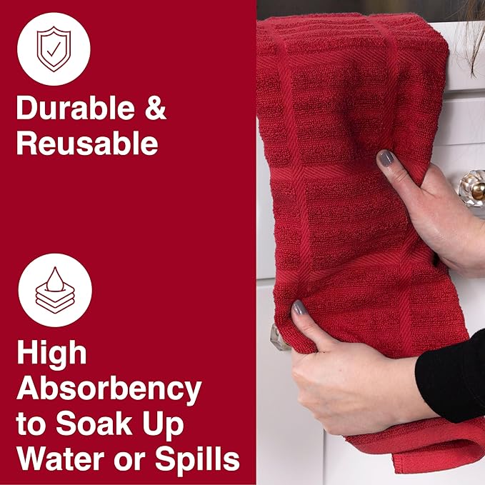 All-Clad Solid Kitchen Towel: Highly Absorbent, Super Soft Long Lasting - 100% Cotton, 17"x30" Tea Towel for Cleaning & Drying Dishes, Pans, Glassware, or Countertops, (1-Pack), Chili