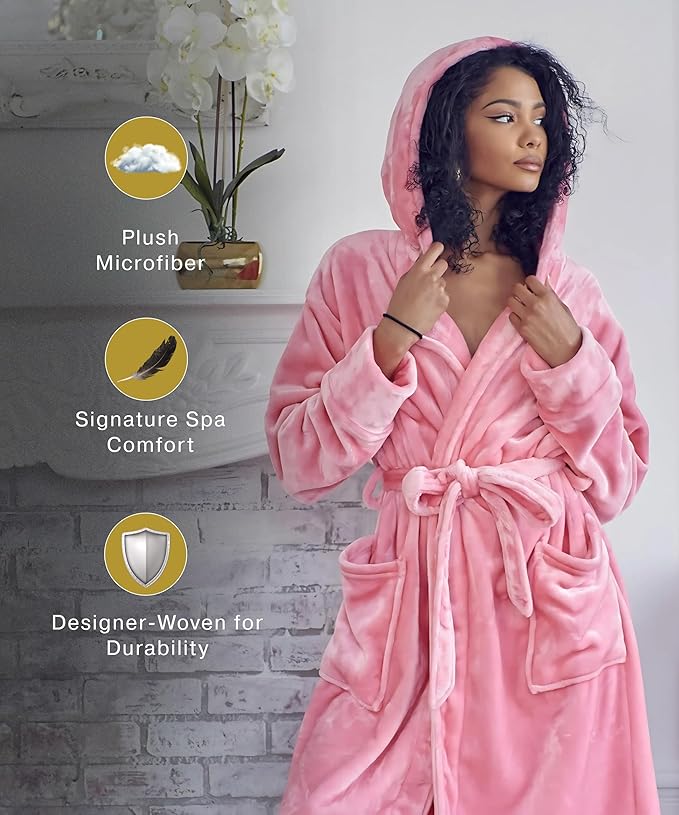Lotus Linen Plush Robes for Women - Soft Bathrobe, Custom Monogram, Warm Fleece Robe with Pockets