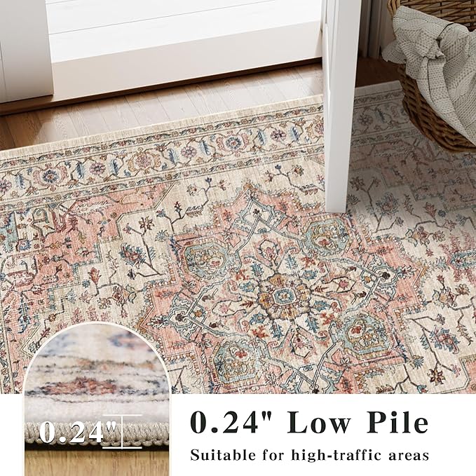 6x9 Area Rugs for Living Room Ultra-Soft Washable Rug Vintage Distressed Boho Area Rug, Non-Slip Retro Print Low Pile Stain Resistant Carpet for Bedroom Dining Room Kitchen Office