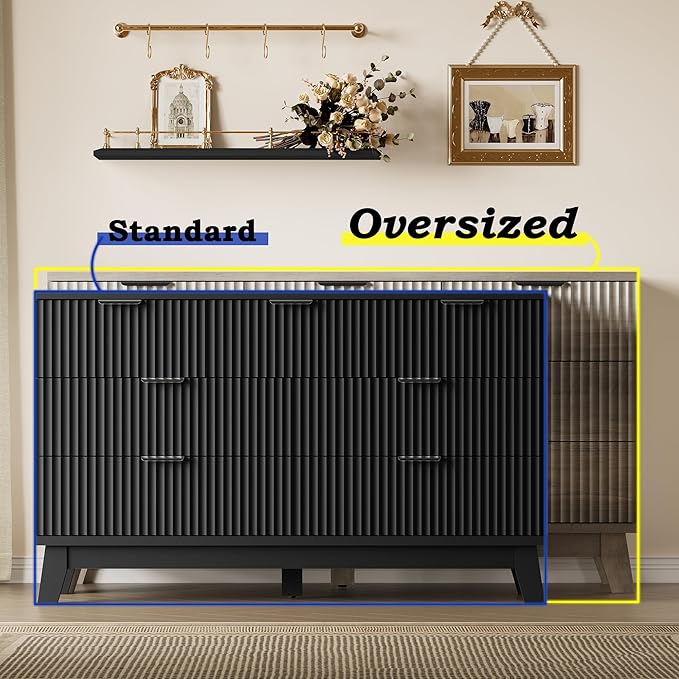 Fluted 7 Drawer Dresser, 47.2" Wide Modern Boho Chest of Drawers, Wooden Storage Dresser TV Stand for Bedroom, Living Room, Closet, Hallway, Curved Profile Design