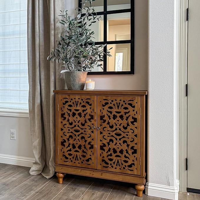 PHI VILLA Accent Cabinet with Doors - Credenza Small Buffet 2 Door Storage Cabinet