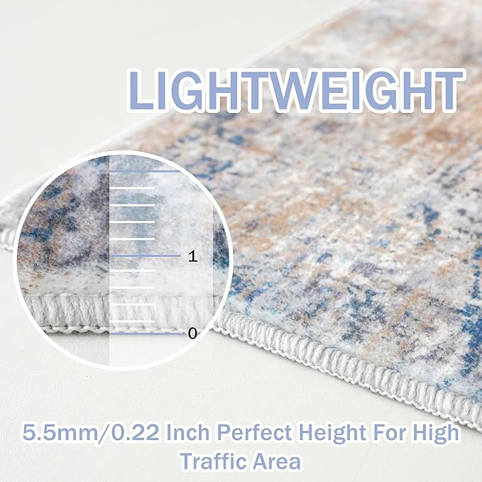 IOHOUZE Abstract Runner Rug 3x14 Ft Long Washable Runners for Hallways, Non Slip Kitchen Runner Printed Faux Wool Entryway Runner Indoor, Modern Abstract Floor Carpet for Hall Stair, Blue Rust