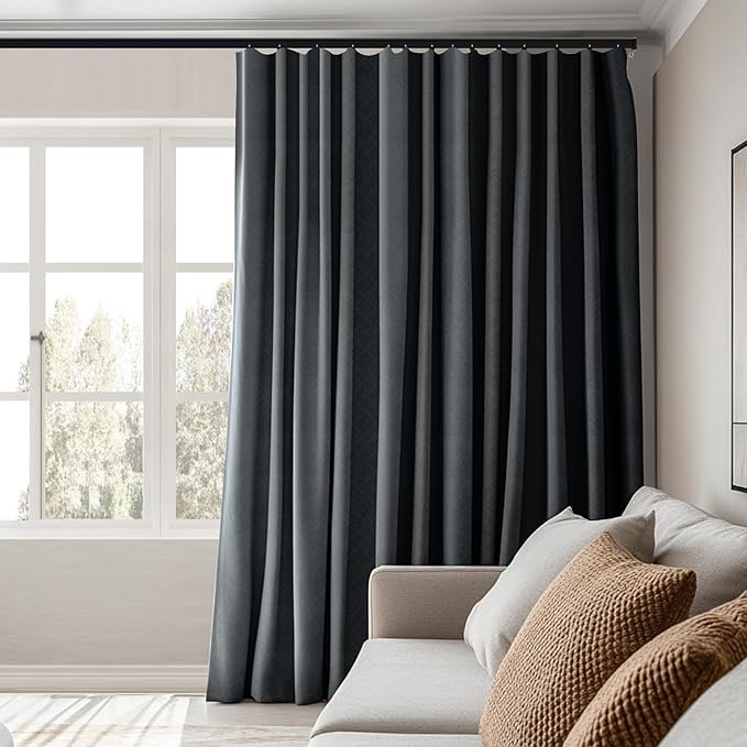 Room Divider Curtains Total Blackout Privacy Curtain Panel Room Thermal Insulated Noise Reduction Curtains for Bedroom Window Living Room Ceiling Track Curtain W 12.5 ft × H 9 ft Dark-Grey