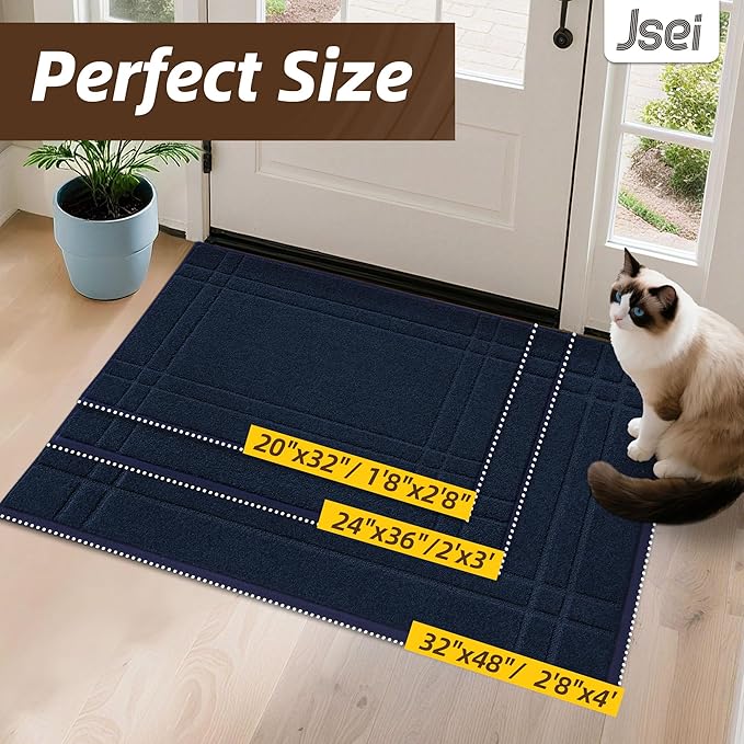 JSEI Entryway Rugs Doormat 24"x36", Non-Slip Dirt Trapper Door Mats Indoor, Washable Absorbent and Stain Resist Welcome Floor Mat for Front Door, Dog Door Mat, Muddy Wet Shoes & Paws, Navy Blue