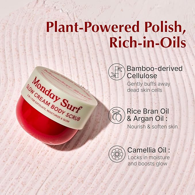 Glow Cream Body Scrub, K Scrub – Hydrating & Nourishing Cream with Argan Oil, Rice Bran Oil, Camellia Oil & Glycolic Acid – Vegan, Microplastic-Free, Vanilla Floral Scent – 9.5 oz