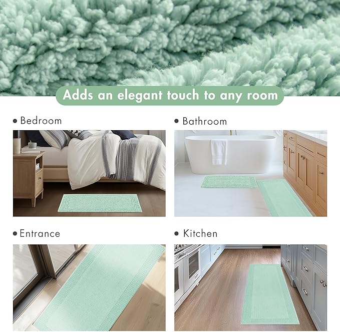 Madison Park Splendor Reversible 100% Cotton Tufted Bathroom Rug-3000 GSM Hotel Quality Luxurious Plush Medium Pile Bath Mat Absorbent, Quick Dry, Shower Room Décor, 17x24 Green