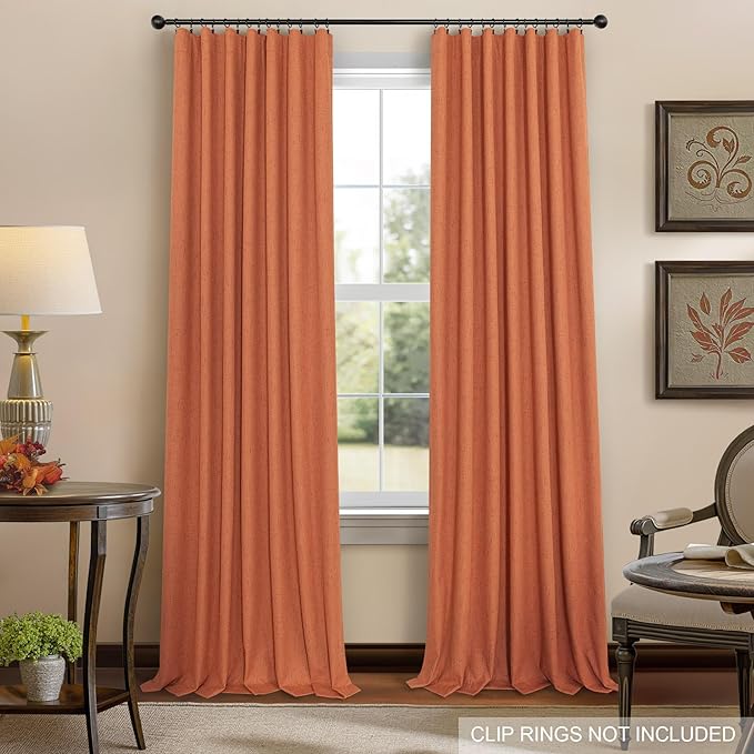 Burnt Orange 100% Blackout Window Curtain Panels Light Blocking Linen Boho Black Out Drape for Nursery 84 Inch Long Thermal Insulated Draperies for Living Room Bedroom Fall Decor 2 Pieces 52x84 Length