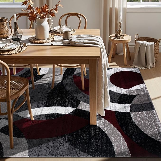 Rugshop Red Modern Geometric Indoor Area Rug, Overlapping Circle Pattern, Fade Resistant, Non-Shedding, for Living Room, Bedroom and Home Office, 5'3" x 7'3"