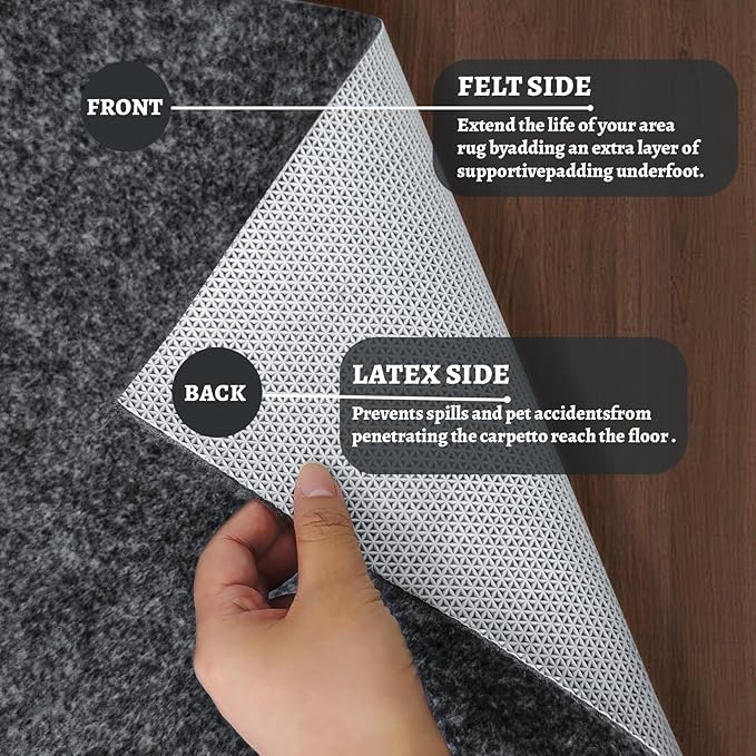 100% Waterproof Rug pad, 10x14 ft Area Rug Non-Slip Rug Pads, 1/4" Thick Carpet Pads for All Floors and finishes, Felt pad for Hardwood Floors, Keep Carpets in Place Soft and Secure