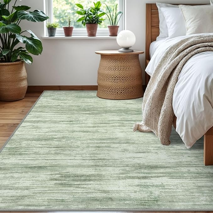 5x7 Modern Abstract Area Rug for Bedroom, Lime Green Large Super Soft Washable Rug with Non-Slip, Non-Shedding Rugs for Living Room, Indoor Door Mat for Home Décor