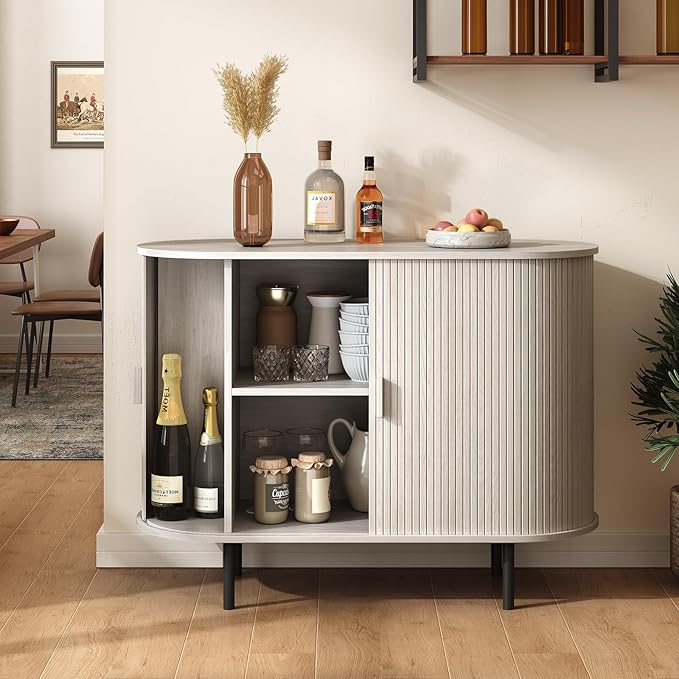 ONBRILL 40" Sideboard Buffet Cabinet with Storage, Storage Cabinet with Sliding Door & Adjustable Shelf, Modern Accent Coffee Bar Console Table for Kitchen, Entryway, Natural White