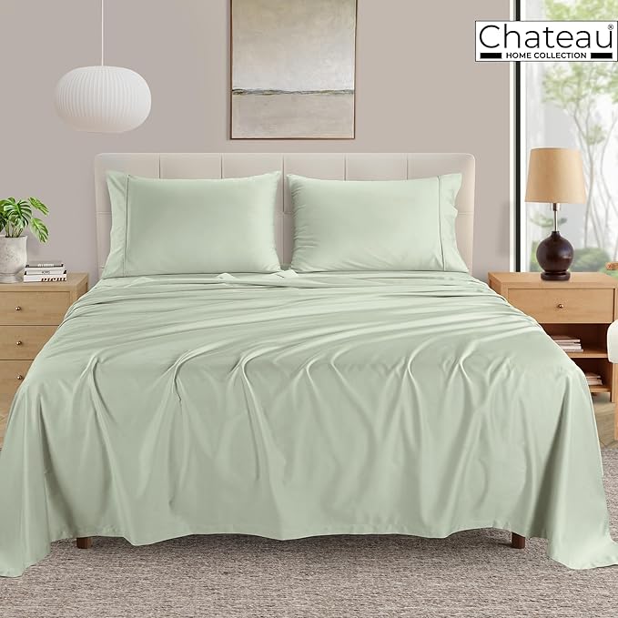 100% Cotton 400 Thread Count King Size Sheets Set, 15" Deep Pocket King Sheets & Pillowcases, 4 Piece Soft Breathable Naturally Cooling Luxury Bedding, Machine Washable- Mineral