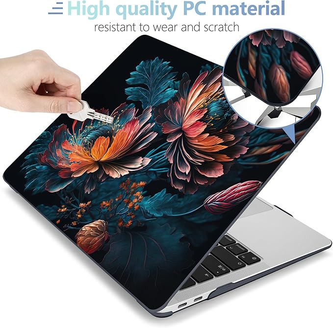 MEEgoodo for MacBook Air 13 inch Case 2021 2020 2019 2018 Released A2337 M1 A2179 A1932 with Touch ID, Plastic Hard Shell & Keyboard Cover Compatible with MacBook Air Case 13.3, Bunch Flowers