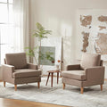VKNOW Mid-Century Accent Chairs Set of 2, No Tools Assembly Required, Modern Upholstered Polyester Armchairs for Living Room & Bedroom, Comfortable Reading Chairs with Wood Legs, Brown