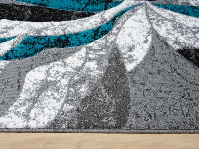 Modern Abstract Area Rug Hand Carved Contemporary Geometric Swirls Vibrant Colors Carpet for Living Room Bedroom Design PR1002 (Turquoise, 5' x 7')