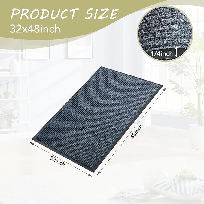 Front Door Mat,2.7'x4'Indoor Outdoor Door Mat,Heavy Duty Welcome,Commercial Floor Mats Inside Outside Entrance,Waterproof All-Season, All-Weather Non Slip Backing Doormat for Entryway,Dark Gray
