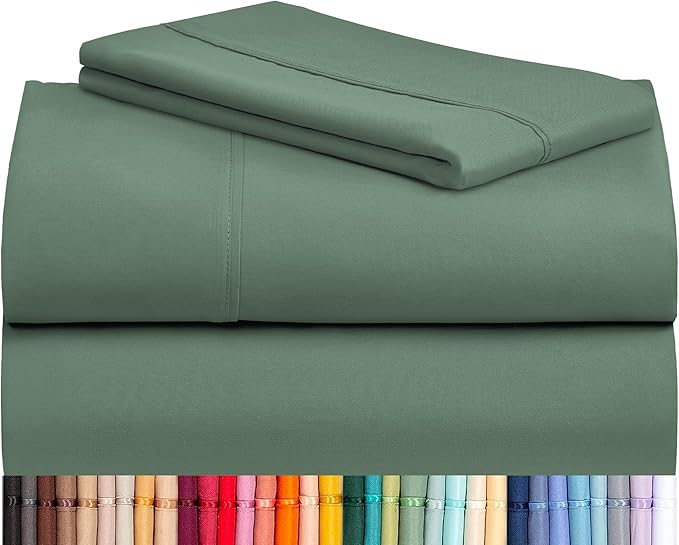 LuxClub 3 PC Twin Sheet Set, Deep Pockets Wrinkle Free Cooling Bed Sheets Hotel Bedding for Women, Men, Kids & Teens, Includes 1 Fitted Sheet, 1 Flat Sheet and 1 Pillowcase-Silky Soft Tree Moss Green