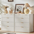 LEYAOYAO Fluted 5 Drawers Dresser for Bedroom Set of 2, 34" Tall Modern Chest of Drawers with Metal Handle, Curved Profile Design,White Wood Drawer Organizer for Bedroom, Living Room, Hallway