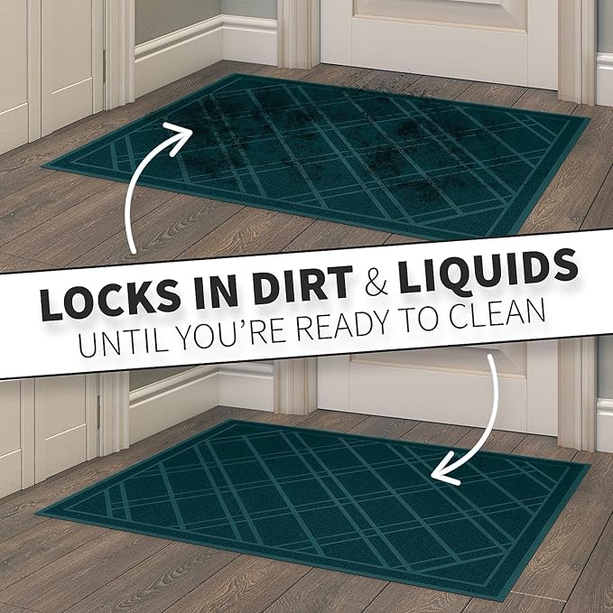 SlipToGrip Universal Door Mat 2-Pack – 42x35 Green Plaid Design – Anti-Slip, Waterproof, Washable Entryway Rug – Durable Indoor/Outdoor Floor Mat for Front Door, Patio, Garage, Kitchen, and More