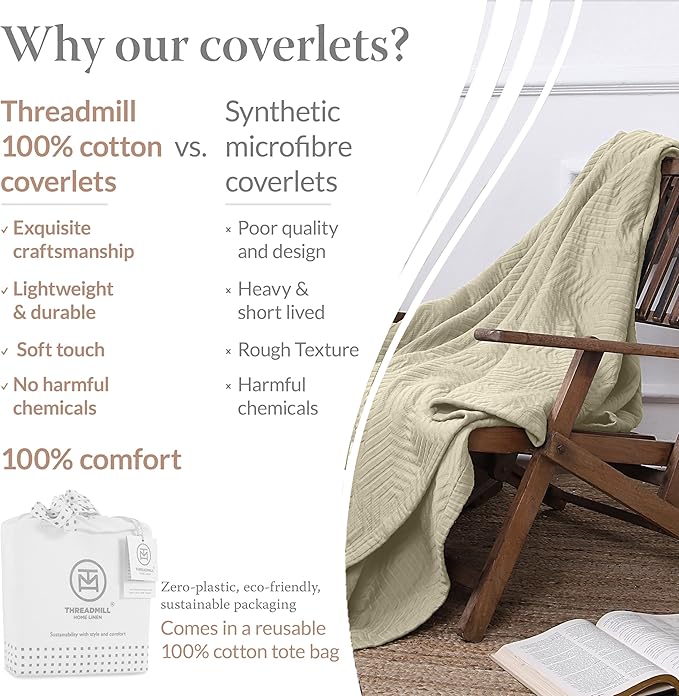 Threadmill Luxury Cotton Blankets for Twin Size Bed | All-Season 100% Cotton Twin Blanket for Bed | Aster Jacquard Lightweight, Soft & Cozy Coverlet, 350GSM, 68x90 inches | Sage Green