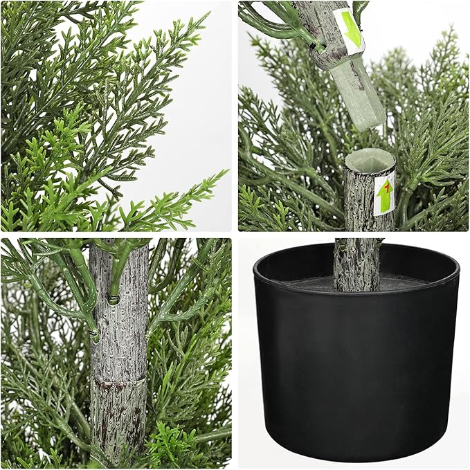 Briful 4ft Cedar Topiary Trees Artificial Outdoor Set of 2, Realistic Faux Cedar Pines with Pots, UV Resistant Christmas Greenery for Holiday Decor, Indoor Farmhouse Entryway Patio Door Plants