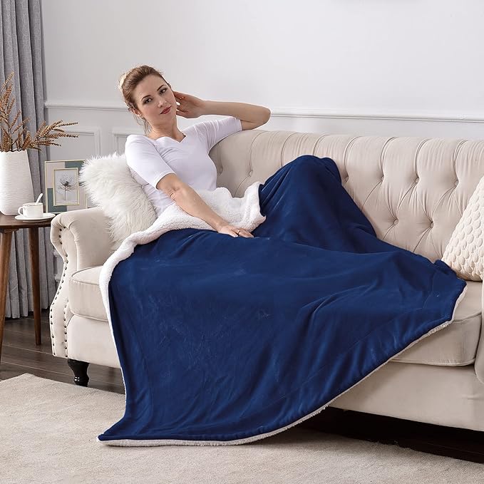 SOCHOW Sherpa Fleece Throw Blanket, Double-Sided Super Soft Luxurious Plush Blanket Throw Size, Navy Blue, 50x60 inches