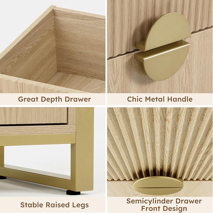 LGHM Fluted Dresser for Bedroom with 6 Drawers, 6 Drawer Dresser, 50" W Chest of Drawers Closet Organizers & Storage Clothes -Solid Semicylinder Fluted Drawers, Bold Reinforcement Metal Frame, Oak
