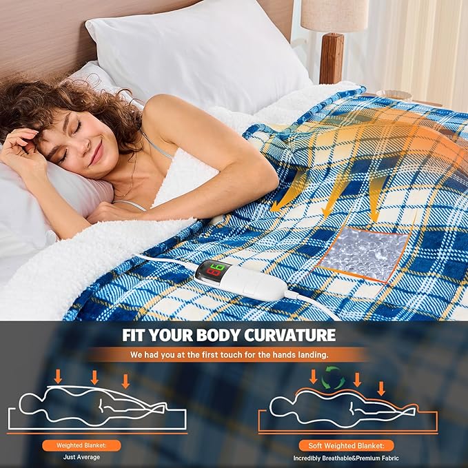 Heated Weighted Blanket for Adults 20Lbs Queen Size - 60"x80", 2-in-1 Electric Heating Pad Lap Heavy Blanket for 190-210lbs for Bed, 10 Heat Level 1-8H Auto Off, Christmas Birthday Gifts For Women Mom