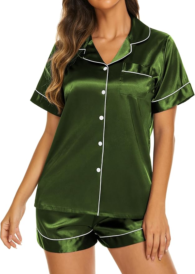 Ekouaer Pajamas for Women Set Silk Satin Pjs Shorts Sleepwear 2 Piece Loungewear S-XXL
