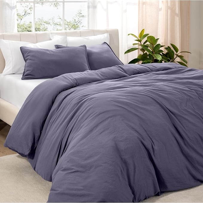 Bare Home Microfiber Duvet Cover Set - Ultra Soft Washed Microfiber - Full Size - Linen-Like Look - Easy Care - Breathable Fabric - Our Softest Duvet Cover Set (Full, Dusty Purple)
